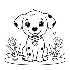 Vector illustration of a cute Dalmatian doodle for toddlers colouring page
