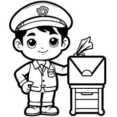 Simple vector illustration of Postman drawing for toddlers colouring page