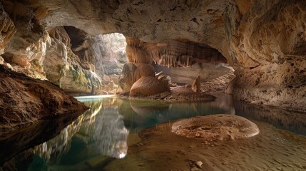  The sound of an underground river echoing against cave walls, a hidden force of nature.