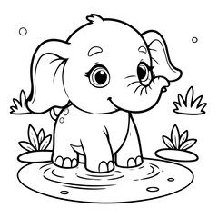 Simple vector illustration of Elephant drawing for toddlers colouring page