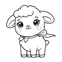Cute vector illustration Sheep drawing for toddlers colouring page