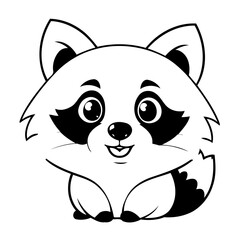 Cute vector illustration Raccoon drawing for kids colouring activity