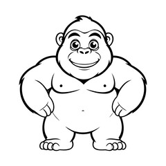 Cute vector illustration Gorilla doodle black and white for kids page