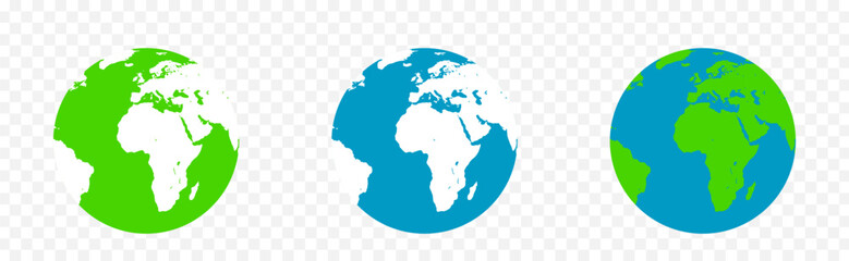 Globe icons set. Simple icons planet Earth with continents isolated on transparent background. Vector illustration