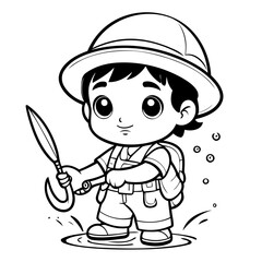Cute vector illustration Fisherman hand drawn for kids coloring page