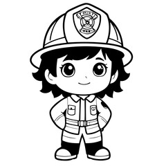 Vector illustration of a cute Firefighter drawing for toddlers book