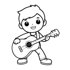 Cute vector illustration Guitarist doodle black and white for kids page