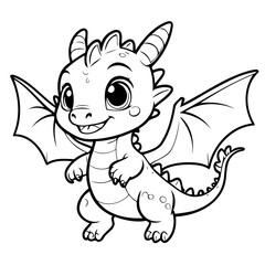 Simple vector illustration of Dragon for kids colouring worksheet