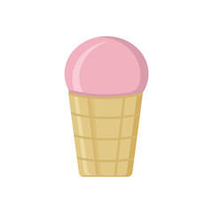 strawberry ice cream sundae in a waffle cup in vector flat style on a white background