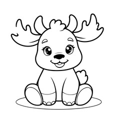 Simple vector illustration of Moose drawing for kids colouring page