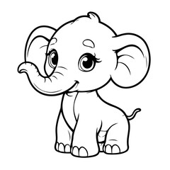Cute vector illustration Elephant drawing for kids colouring activity