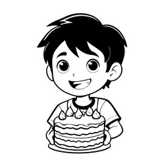 Cute vector illustration Boy drawing for toddlers colouring page
