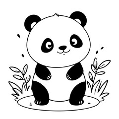 Cute vector illustration Panda doodle colouring activity for kids