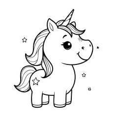 Cute vector illustration Unicorn drawing for kids page