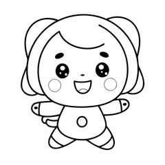 Vector illustration of a cute Kawaii drawing for colouring page