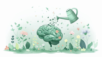 A watering can of brain, representing knowledge nurturing creativity and growth.