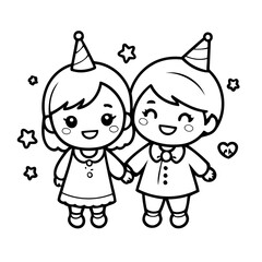 Simple vector illustration of Couple for children colouring activity