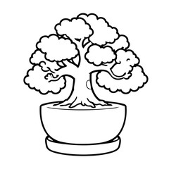 Vector illustration of a cute Bonsai doodle for kids coloring worksheet