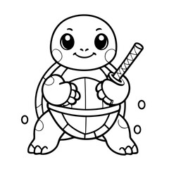 Fototapeta premium Cute vector illustration Turtle doodle for toddlers coloring activity