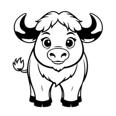 Cute vector illustration Buffalo doodle black and white for kids page