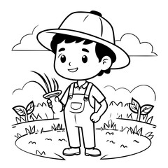 Vector illustration of a cute Farmer drawing for children page