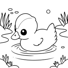 Cute vector illustration Duck drawing for toddlers coloring activity