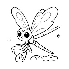 Simple vector illustration of Dragonfly hand drawn for kids coloring page