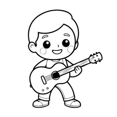 Simple vector illustration of Guitarist for kids coloring page