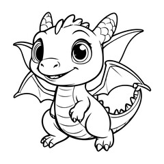 Simple vector illustration of Dragon drawing colouring activity