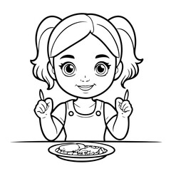 Simple vector illustration of Girl drawing for toddlers coloring activity