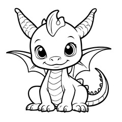 Simple vector illustration of Dragon for toddlers colouring page