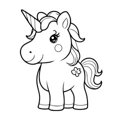 Vector illustration of a cute Unicorn drawing colouring activity