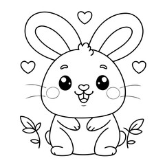Simple vector illustration of Bunny hand drawn for kids coloring page