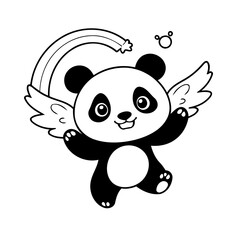 Cute vector illustration Panda doodle black and white for kids page