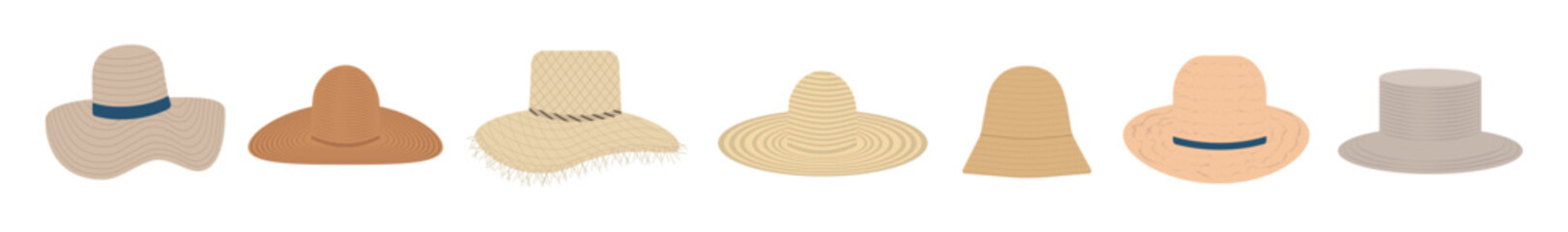 Summer women's hat set on a white background