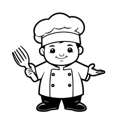 Cute vector illustration Chef drawing for colouring page