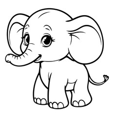 Vector illustration of a cute Elephant drawing for kids page