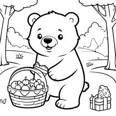 Vector illustration of a cute Bear drawing colouring activity
