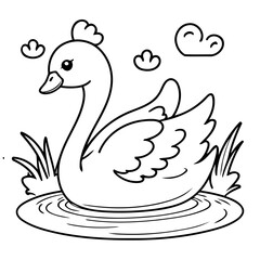 Vector illustration of a cute Swan doodle for toddlers worksheet