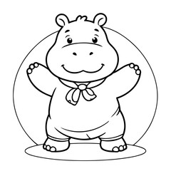 Vector illustration of a cute Hippo drawing colouring activity
