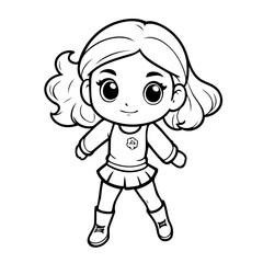 Simple vector illustration of Girl drawing for toddlers coloring activity