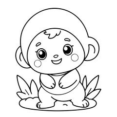 Cute vector illustration Kawaii doodle black and white for kids page