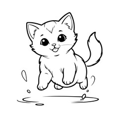 Simple vector illustration of Kitten drawing for toddlers coloring activity