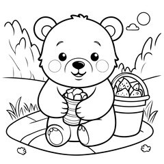 Vector illustration of a cute Bear drawing for toddlers coloring activity