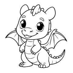 Simple vector illustration of Dragon for kids colouring worksheet