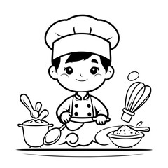 Simple vector illustration of Chef drawing for toddlers colouring page