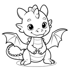 Vector illustration of a cute Dragon drawing colouring activity