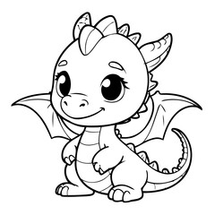 Cute vector illustration Dragon drawing for toddlers coloring activity