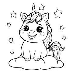 Cute vector illustration Unicorn drawing for kids colouring page