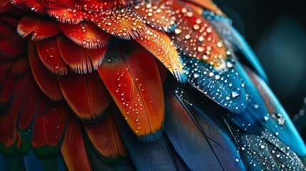 A close-up of an African parrot's vivid plumage showcasing intricate patterns and textures.